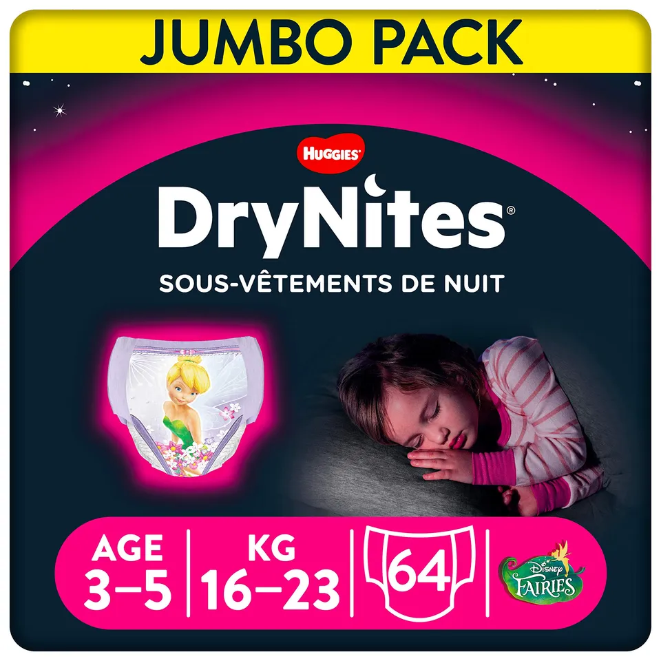 huggies-drynites-fille-sous-v-tements-de-nuit-absorbants-jetables-3-5-ans-64-cul image 1