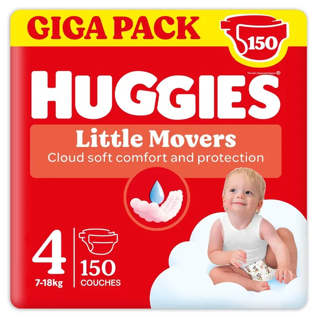 huggies-little-movers-couches-b-b-taille-4-7-18-kg-pack-1-mois-150-couches-absor image 1