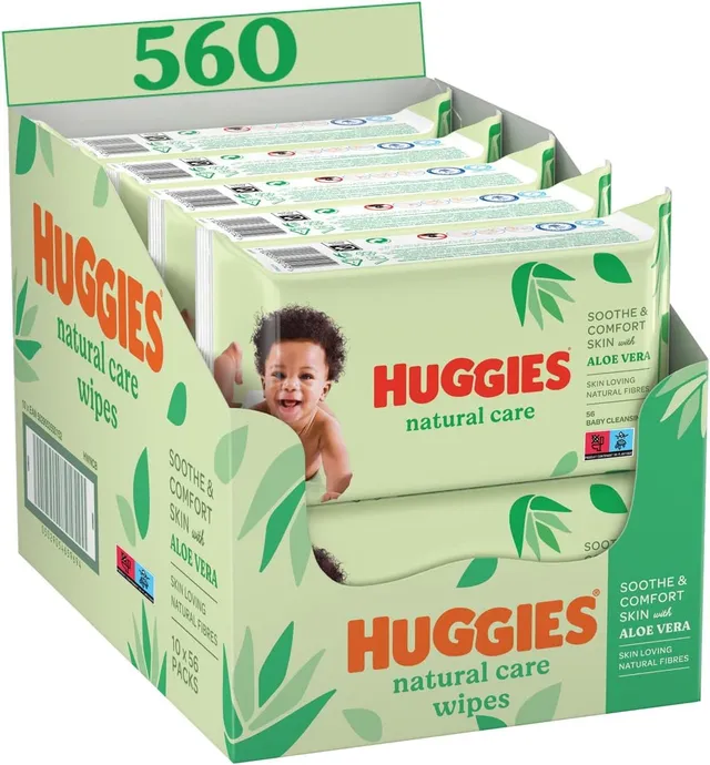 huggies-natural-care-lingettes-b-b-10-paquets-de-56-lingettes-560-lingettes-fibr image 1