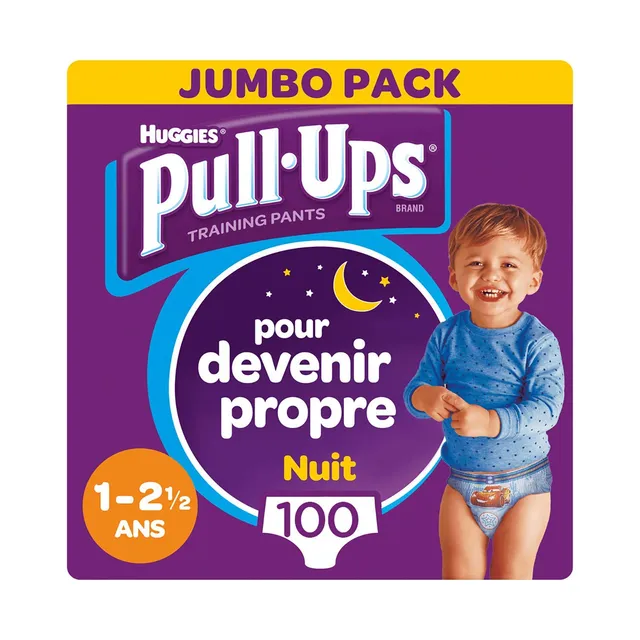 huggies-pull-ups-nuit-gar-on-culottes-d-apprentissage-de-nuit-8-17-kg-1-2-5-ans- image 1